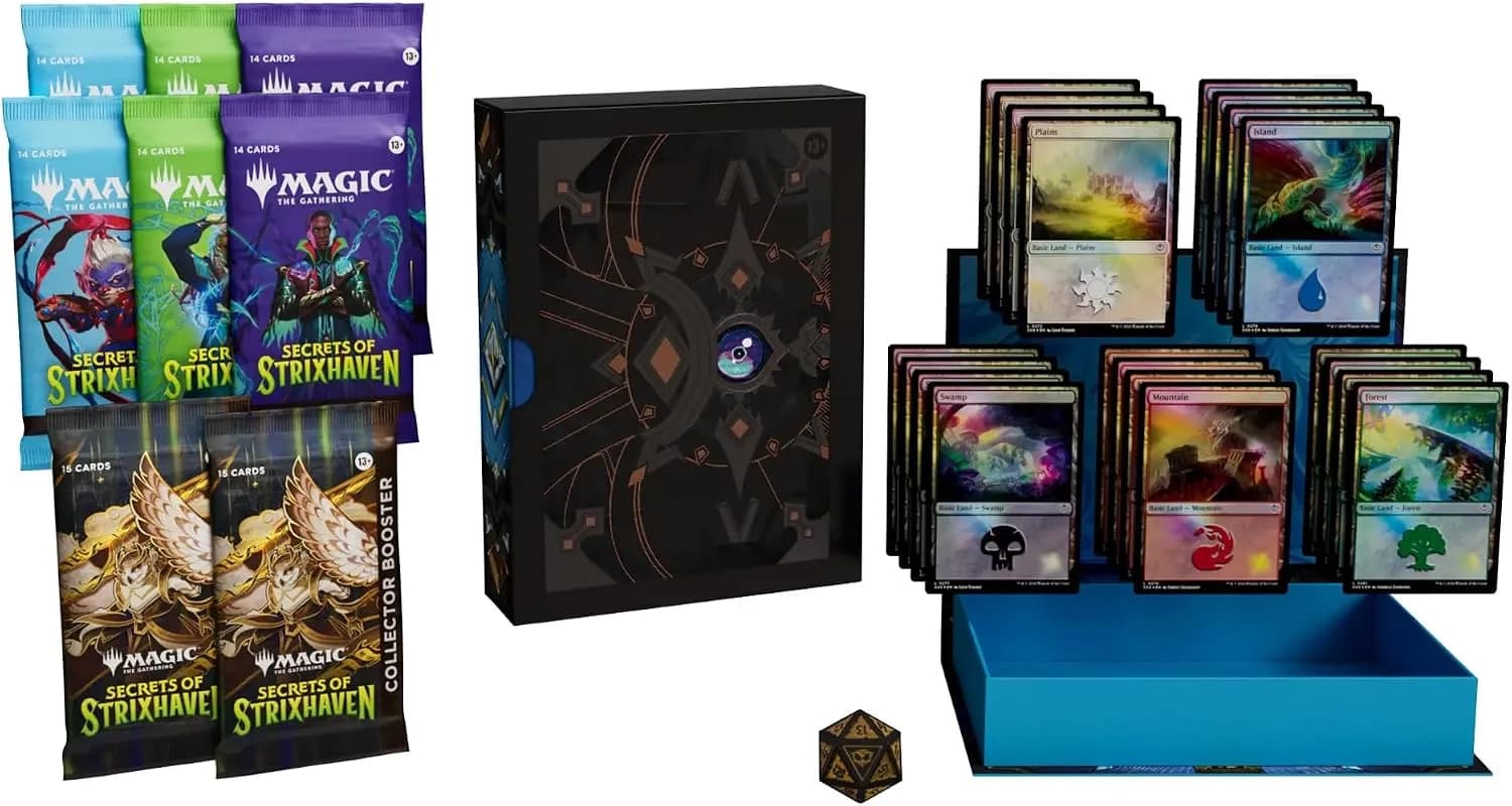 Magic: The Gathering Secrets of Strixhaven - Codex Bundle (2 Collector Boosters, 6 Play Boosters, 2 Foil Promo Cards, 20 Foil Lands, 1 Spindown)
